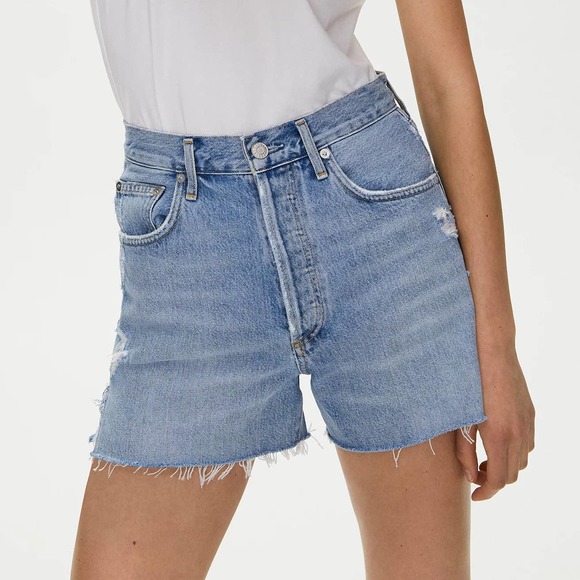 Agolde Pants - Agolde Dee Shorts Chime Light Wash Distressed High Waist Button Fly SZ 25